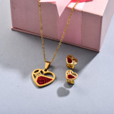 Stainless Steel Red Crystal Heart Jewelry Sets -SSCSG143-32337