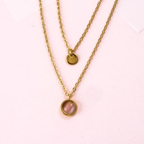 18k Gold Plated  Pink Cat Eye Layered Necklace -SSNEG142-31907