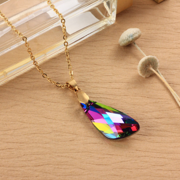 Stainless Steel Crystal Pendant Necklace -SSNEG173-32280