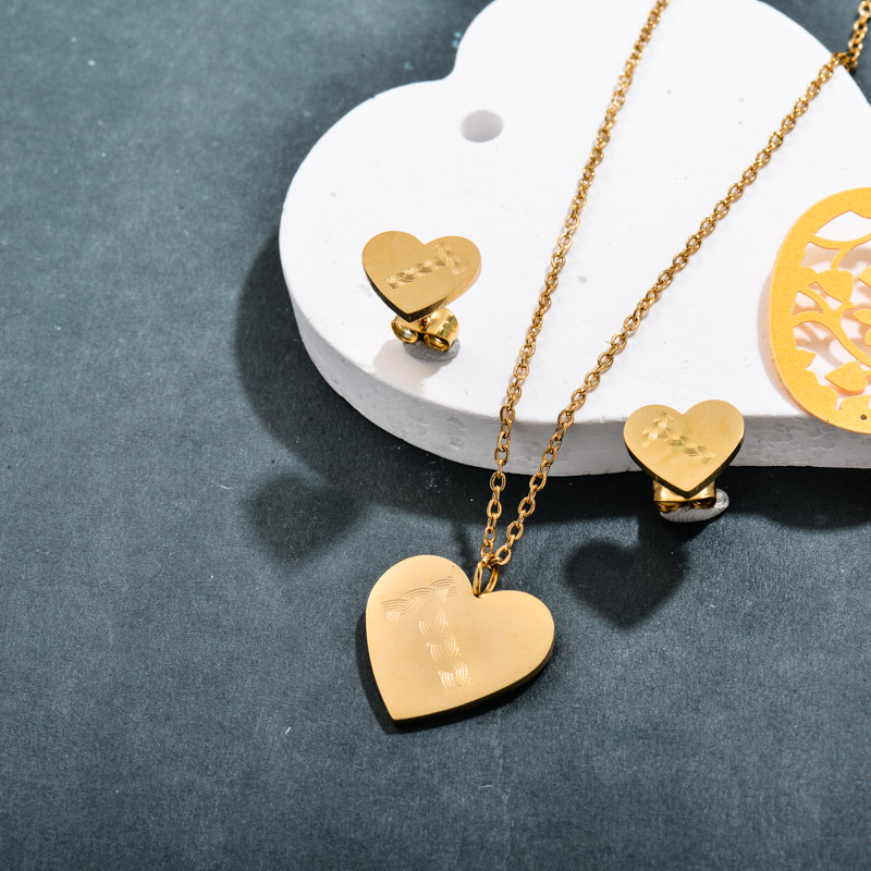 Stainless Steel 18k Gold Plated Letter T Heart Jewelry Sets -SSCSG143-32360