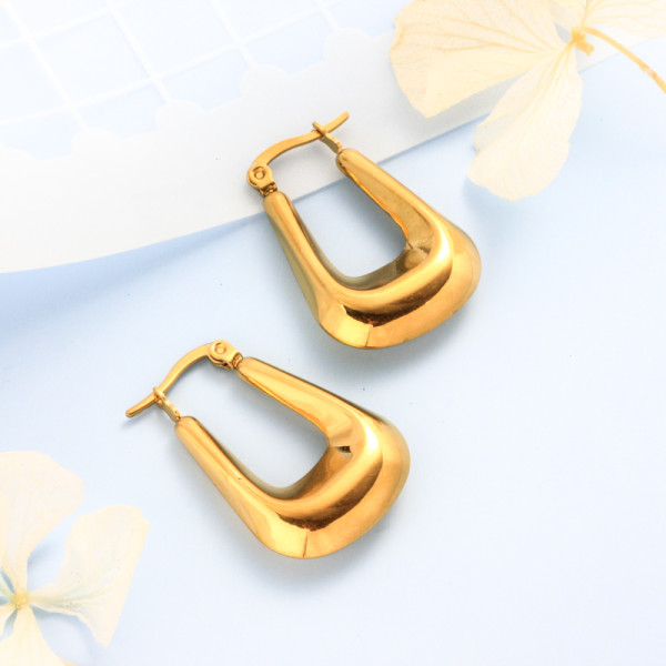 Stainless Steel 18K Gold Plated Minimalist Style Hoop Earrings -SSEGG143-32391