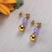 Stainless Steel Purple Ball Drop Earrings -SSEGG142-32097