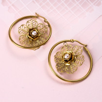 18k Gold Plated Flower Charm Hoop Earrings -SSEGG142-31929