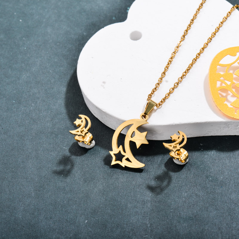 Stainless Steel Star and Moon Jewelry Sets -SSCSG143-32363