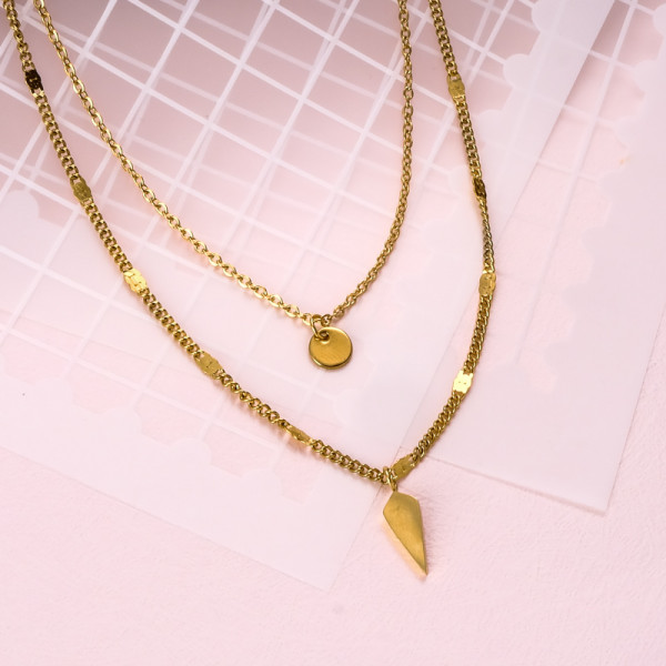 18k Gold Plated Cone Pendant Layered Necklace -SSNEG142-31925