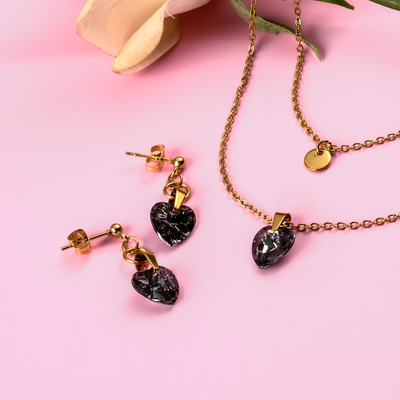 18k Gold Plated    Crystal Heart Necklace Earring Set -SSCSG142-31874