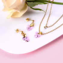 18k Gold Plated    Crystal Heart Necklace Earring Set -SSCSG142-31876