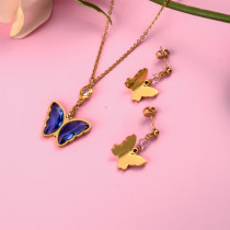 18k Gold Plated Crystal Butterfly  Necklace Earring Set -SSCSG142-31851