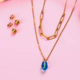 18k Gold Plated Crystal Drop Multi Layer Necklace Set -SSCSG142-31857