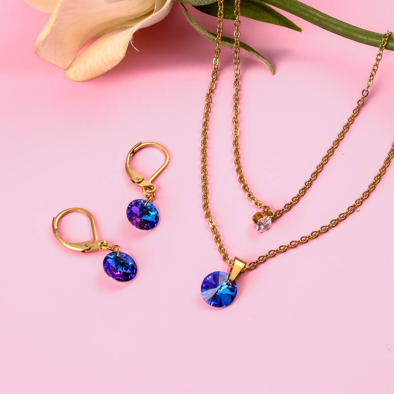 18k Gold Plated Crystal Layered Necklace Set -SSCSG142-31888