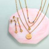 Stainless Steel Smile Heart Charm Layered Necklace Sets -SSCSG142-31964