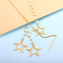 Stainless Steel  Pearl Star Pendant Necklace Sets -SSCSG142-31988