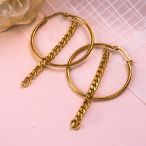 18k Gold Plated Chain Hoop Earrings -SSEGG142-31943
