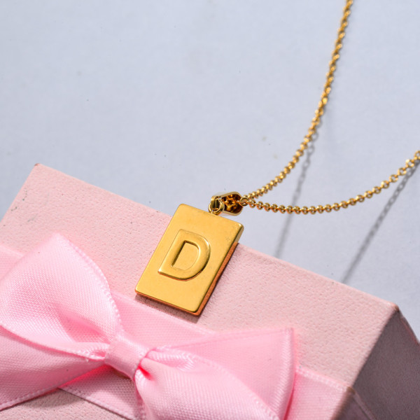 18k Gold Plated Personalized Rectangle Initial Letter Necklace SSNEG143-32439