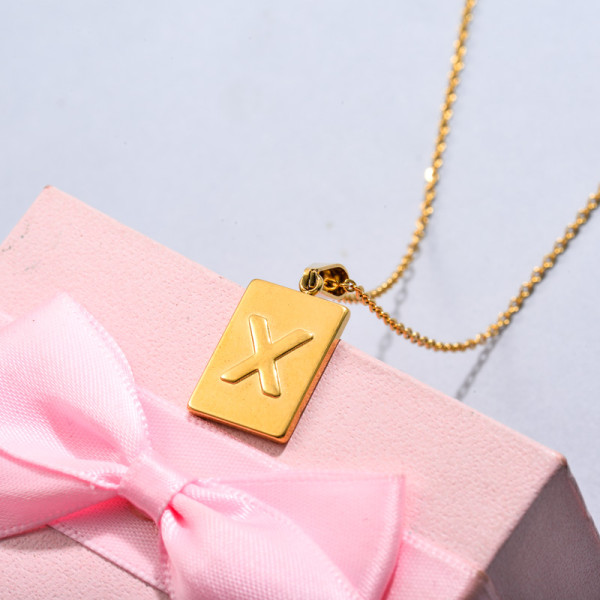 18k Gold Plated Personalized Rectangle Initial Letter Necklace SSNEG143-32459
