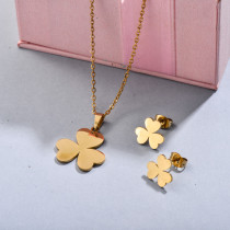 Stainless Steel Clover Three Leaves Jewelry Sets -SSCSG143-32338