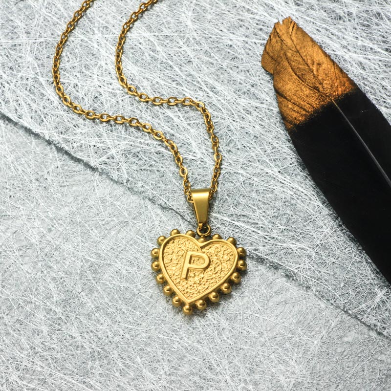18k Gold Plated Personalized Heart Initial Letter Necklace SSNEG143-32425