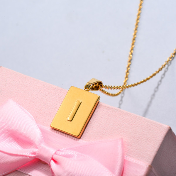 18k Gold Plated Personalized Rectangle Initial Letter Necklace SSNEG143-32444