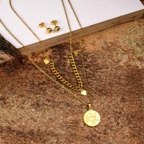 18k Gold Plated Round Pendant Multilayered Necklace Sets- SSCSG142-31830