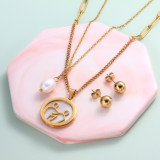18k Gold Plated Zodiac Mother pearl Pendant Multi Layered Necklace Sets -SSCSG142-31956