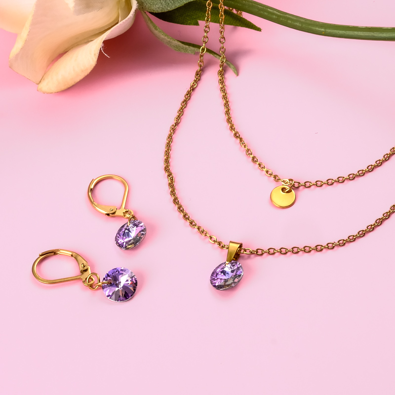 18k Gold Plated Crystal Layered Necklace Set -SSCSG142-31885