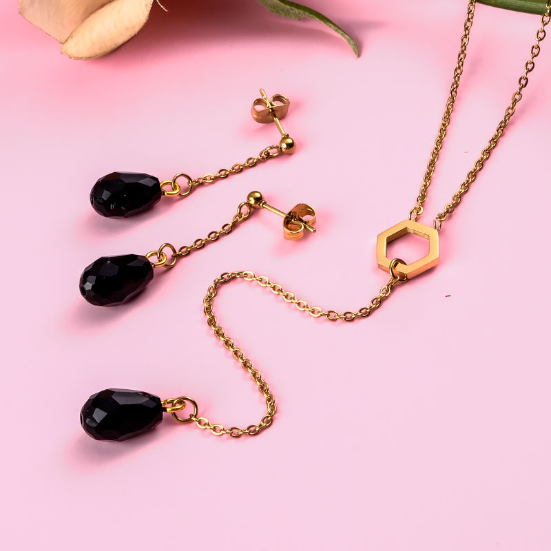 18k Gold Plated Crystal Drop Earring Necklace Set -SSCSG142-31882