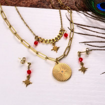 18k Gold Plated Star Necklace Earring Set -SSCSG142-31838