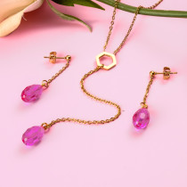 18k Gold Plated Crystal Drop Earring Necklace Set -SSCSG142-31883