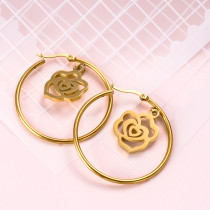18k Gold Plated Flower Charm Hoop Earrings -SSEGG142-31921