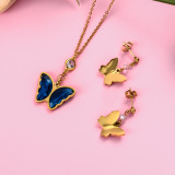 18k Gold Plated Crystal Butterfly  Necklace Earring Set -SSCSG142-31853