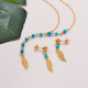 Stainless Steel Beaded Leaf Pendant Necklace Sets -SSCSG142-32127