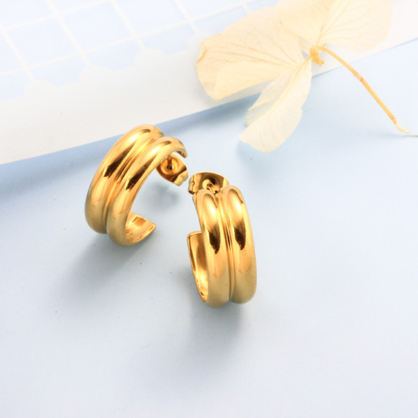 Stainless Steel 18K Gold Plated Minimalist Style Hoop Earrings -SSEGG143-32397