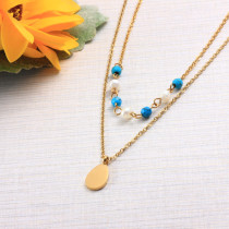 Stainless Steel 18K Gold Plated Beade Layered Necklace -SSNEG142-32034