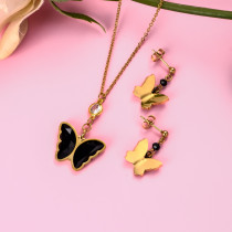 18k Gold Plated Crystal Butterfly  Necklace Earring Set -SSCSG142-31854
