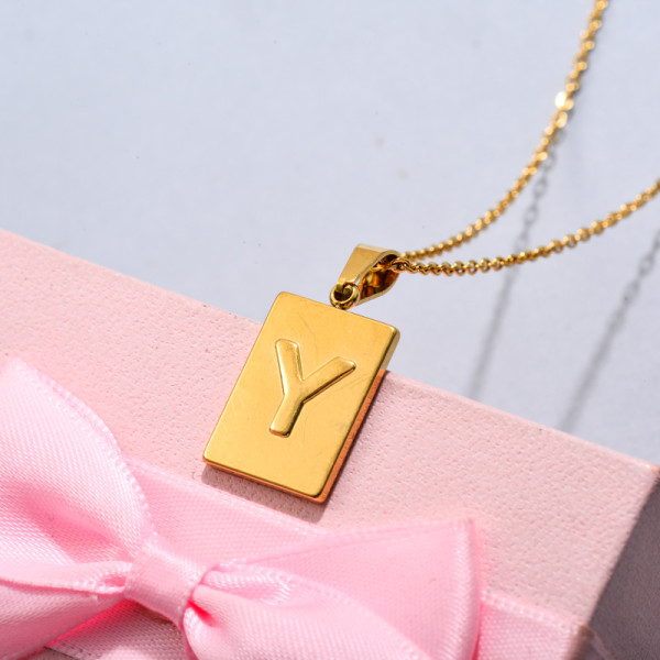 18k Gold Plated Personalized Rectangle Initial Letter Necklace SSNEG143-32460