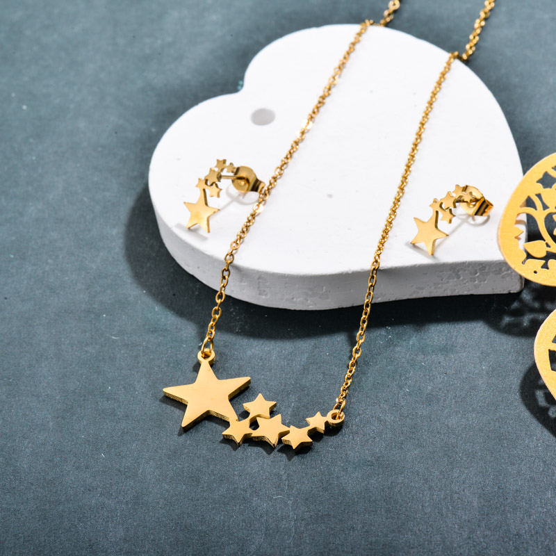 Stainless Steel 18k Gold Plated Star Jewelry Sets -SSCSG143-32376
