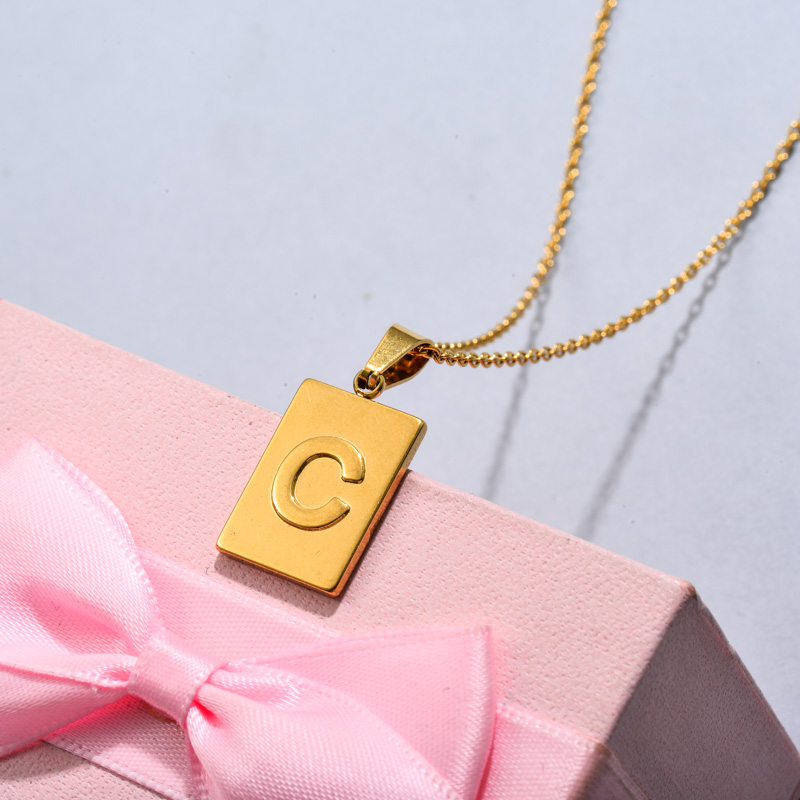 18k Gold Plated Personalized Rectangle Initial Letter Necklace SSNEG143-32438