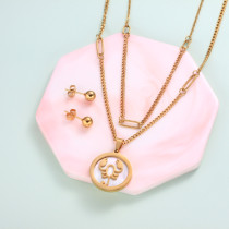 18k Gold Plated Zodiac Mother pearl Pendant Multi Layered Necklace Sets -SSCSG142-31976