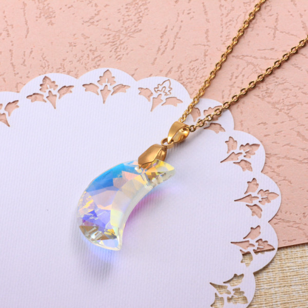 Stainless Steel Crystal Pendant Necklace -SSNEG173-32322