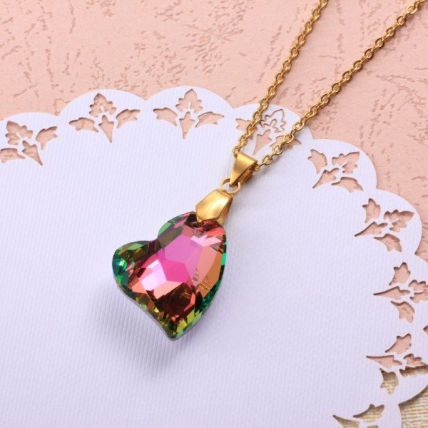 Stainless Steel Crystal Pendant Necklace -SSNEG173-32319