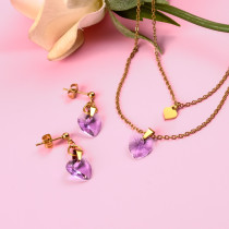 18k Gold Plated    Crystal Heart Necklace Earring Set -SSCSG142-31873
