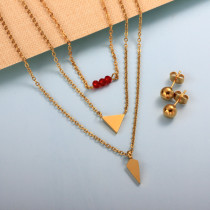 Stainless Steel Triangle Cone Multi Layered Necklace Sets -SSCSG142-31989