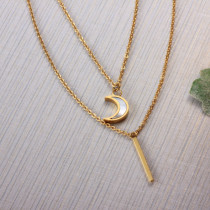 Stainless Steel Moon Shell Multi Layered Necklace -SSNEG142-32088