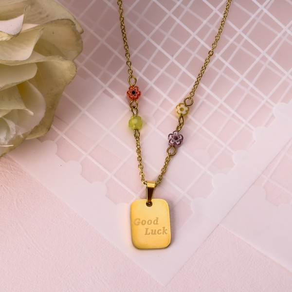 18k Gold Plated Rectangle Flower Pendant Necklace -SSNEG142-31938