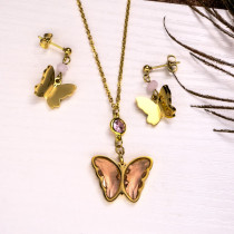 18k Gold Plated Crystal Butterfly  Necklace Earring Set -SSCSG142-31837