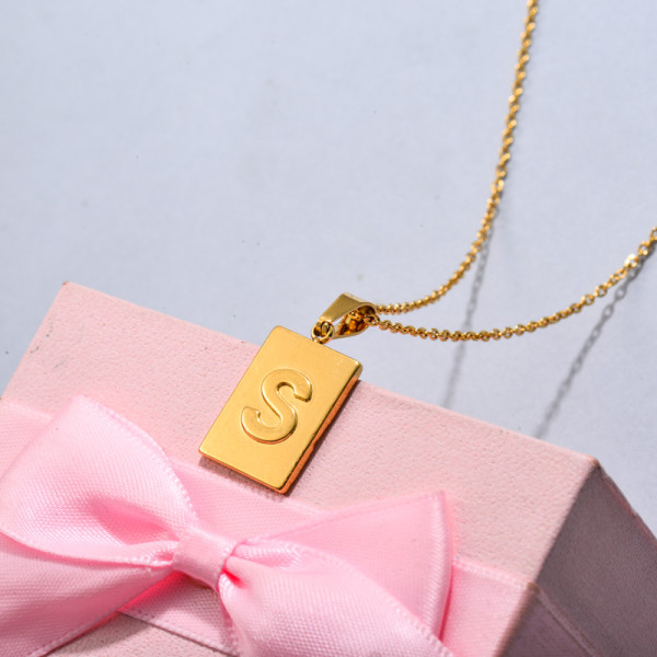 18k Gold Plated Personalized Rectangle Initial Letter Necklace SSNEG143-32454