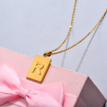 18k Gold Plated Personalized Rectangle Initial Letter Necklace SSNEG143-32453
