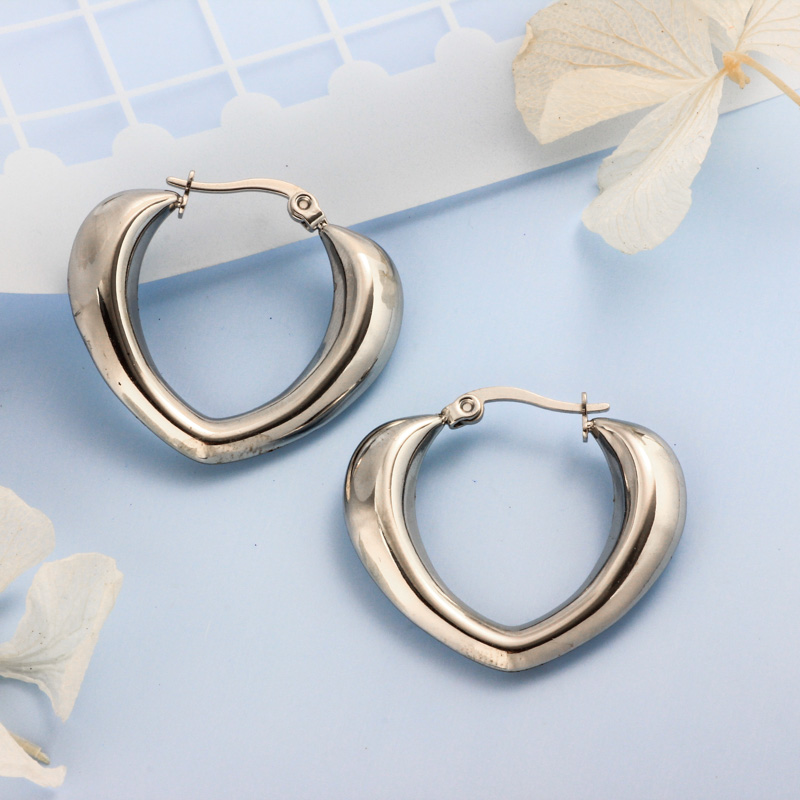 Stainless Steel Steel Color Minimalist Style Hoop Earrings -SSEGG143-32389