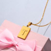 18k Gold Plated Personalized Rectangle Initial Letter Necklace SSNEG143-32455
