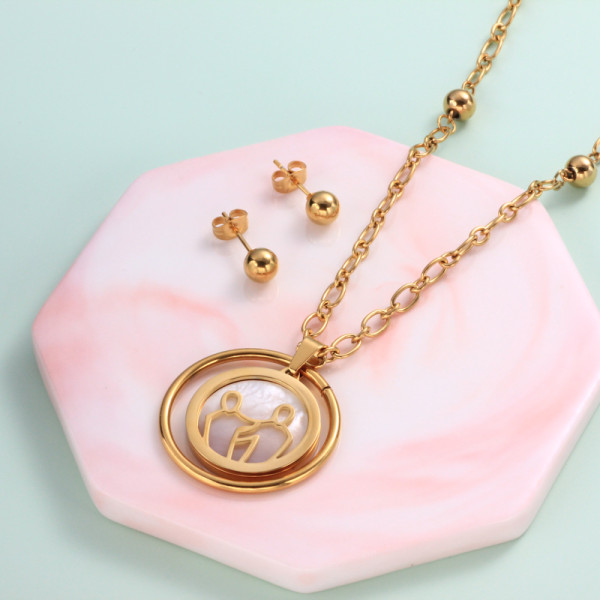 18k Gold Plated Zodiac Mother pearl Pendant Multi Layered Necklace Sets -SSCSG142-31963